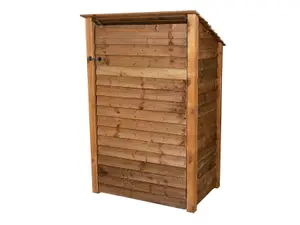 Wooden log store (roof sloping back) with door W-119cm, H-180cm, D-88cm - brown finish