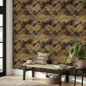 Textured Palm Gold/Chocolate Wallpaper