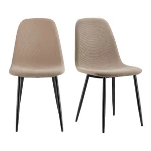 VonHaus Dining Chairs Set of 2, Beige Kitchen Chairs with Black Metal Legs, Cord Effect Pair of Chairs for Dining