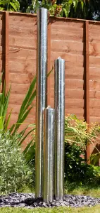 Primrose 3 Tubes Stainless Steel Metal Water Feature with Colour LEDs Indoor Outdoor H185cm