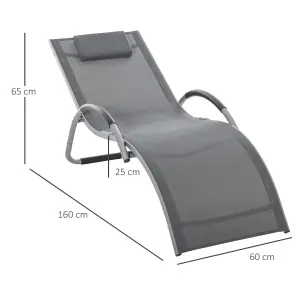 Outsunny Sun Lounge Recliner Lounge Chair Design Ergonomic w/ Pillow Dark Grey