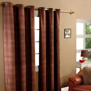 Homescapes Cotton Rajput Ribbed Chocolate Brown Curtain Pair, 66 x 90" Drop