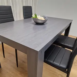 Dining Table and 4 Chairs  Black Dark Grey Leather Chairs Wood Dining Set Furniture