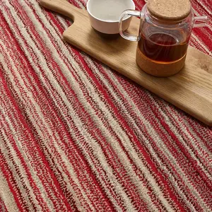 Red Wool Striped Handmade Easy to Clean Rug for Living Room and Bedroom-67cm X 200cm