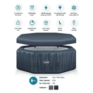 Wave Aegean, 6-Person Inflatable Hot Tub, Integrated Heater, Navy