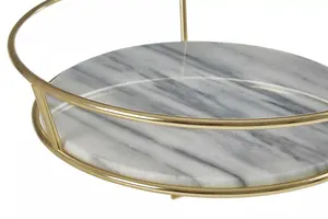 Interiors by Premier White Marble And Brass Finish Fruit Basket