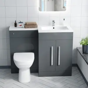 Nes Home Melbourne 1100mm Bathroom Right Hand Grey Gloss Bathroom Basin Vanity Unit With BTW Toilet