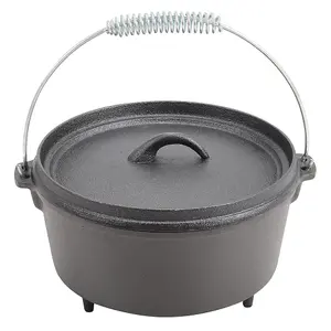 Black Cast Iron Dutch Oven Sauce Pan with Legs for Camping 4.5L