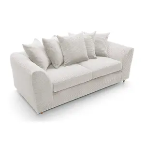 Jumbo White Cord 3 Seater Sofa for Living Room with Thick Luxury Deep Filled Cushioning