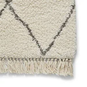 Cream Grey Chequered Kilim Modern Shaggy Moroccan Rug for Living Room Bedroom and Dining Room-200cm X 290cm