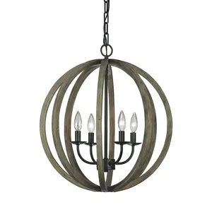 Elstead Allier 4 Light Spherical Cage Ceiling Pendant Dark Wood, Antique iron, E14