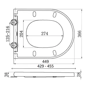 Euroshowers Middle D STYLE Toilet Seat 366x449mm