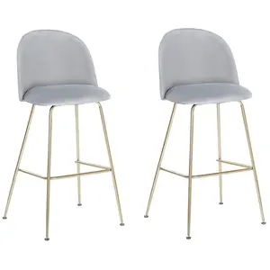 Set of 2 Bar Chairs ARCOLA Velvet Light Grey