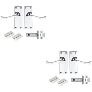 2 PACK - Victorian Scroll Door Handle & Latch Pack Set- Polished Chrome Lever on Plate Kit