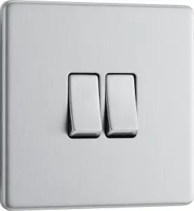 BG Electrical FBS42 Nexus Screwless Flat-Plate Double Light Switch Brushed Steel 2 Way 10A