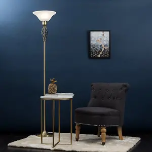 ValueLights Memphis Traditional Style Antique Brass Barley Twist Floor Lamp with Frosted Shade