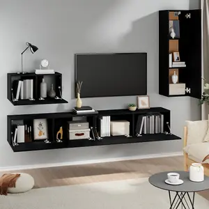 Berkfield 4 Piece TV Cabinet Set Black Engineered Wood