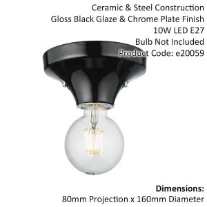 Gloss Black Ceramic Bathroom Wall & Ceiling Light - IP44 Rated - Low Profile