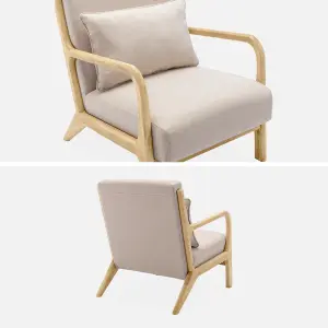 sweeek. Scandi-style wooden armchair with cushion Lorens Beige 65x80x79 cm