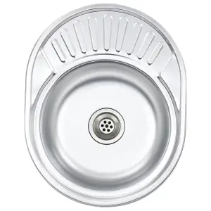 Berkfield Kitchen Sink with Strainer and Trap Oval Stainless Steel