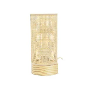 ValueLights Elsa Natural Bamboo Shade Wooden Table Lamp with LED Bulb