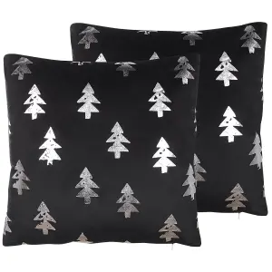 Set of 2 Cushions CUPID Velvet 45 x 45 cm Plant Black