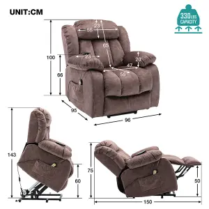 Power Massage Lift Recliner Chair with Heat & Vibration for Elderly, Heavy Duty and Safety Motion Reclining Mechanism, Brown