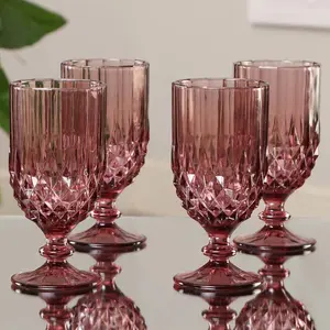 Set of 4 Diamond Pink Drinking Wine Glass Wine Goblets