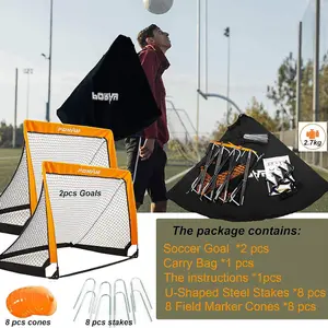 Portable Football Goal Soccer Net 125x85cm / 4ft, Set of 2 - Garden Park Target Practice Training Posts with 8 Field Cones & Pegs