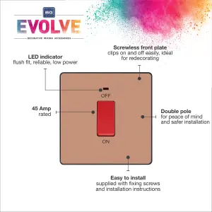 BG 45A 2 way 1 gang Cooker switch Screwless Copper effect