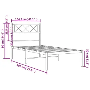 Berkfield Metal Bed Frame with Headboard White 100x190 cm