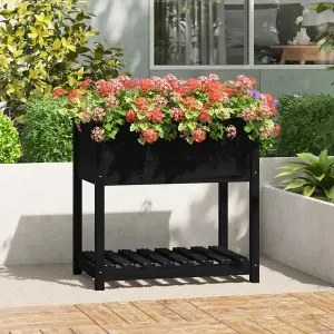 Berkfield Planter with Shelf Black 82.5x54x81 cm Solid Wood Pine