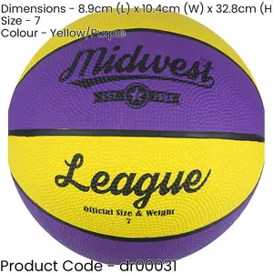 Size 7 Yellow & Purple League Basketball Ball - High Grip Rubber Durable Outdoor