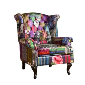 Fabric Patchwork Chesterfield Avici Scroll Wingback Chair