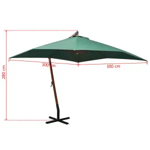 Berkfield Hanging Parasol 300x300 cm Wooden Pole Green