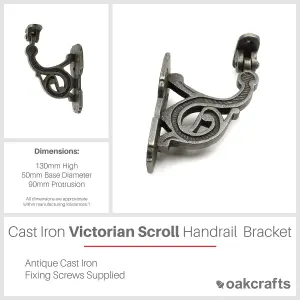 Oakcrafts - Antique Cast Iron Victorian Scroll Swivel Handrail Bracket