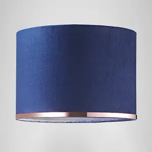 Contemporary Midnight Navy Blue Soft Velvet 10 Lamp Shade with Copper Ring