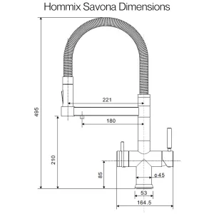 Hommix Savona Brushed Brass Pull-Out Spray-Hose 3-Way Tap (Triflow Filter Tap)