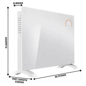 Electric White Glass Panel Heater - 2000W Smart Wi-Fi Wall Moutned Radiator