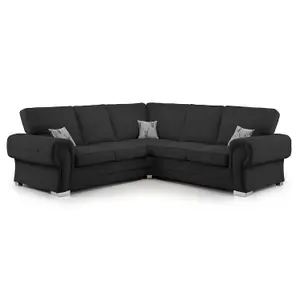 Milan 5 Seater L Shaped Corner Sofa Full Back Chesterfield Arms Black 2 Corner 2