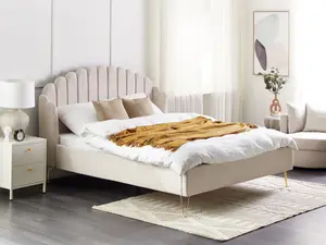 Fabric EU King Size Bed Beige AMBILLOU