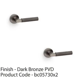 2 PACK - SOLID BRASS Smooth Door Handle Set - Dark Bronze Angled Lever on Round Rose