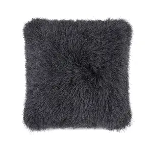 Extravagance Dark Grey Shaggy Cushion by Origins-43cm X 43cm