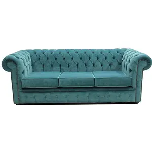 Chesterfield Handmade 3 Seater Sofa Settee Pimlico Teal Blue Fabric In Classic Style