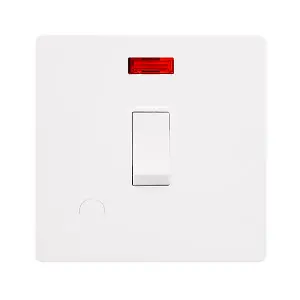 White Metal Screwless Plate 1 Gang 20A   DP Switch With Flex With Neon - White Trim - SE Home