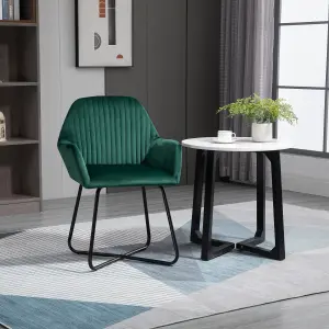 HOMCOM Modern Accent Chair, Velvet-Touch Fabric Upholstered Armchair with Metal Base for Living Room, Bedroom Dinning Room, Green