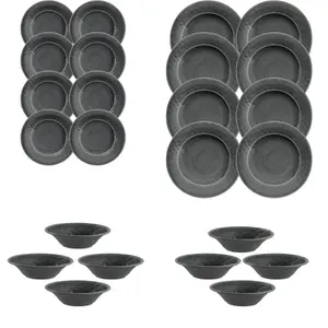 Purely Home Crackle Grey Melamine 24 Piece Outdoor Dinnerware Set for 8