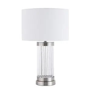 Modern Chic Table Lamp Base with Clear Ribbed Glass Column and Satin Chrome Trim