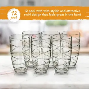 12-Pack Reusable Plastic Drinking Glasses Clear Acrylic Tumblers, Shatterproof and Stackable for Parties, Picnics, and Daily Use