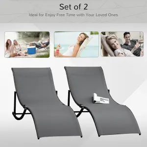 Outsunny Set of 2 Zero Gravity Lounge Chair Recliners Sun Lounger Dark Grey